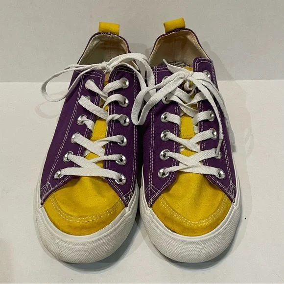 LSU Tigers Skicks Unisex Sneaker Shoes Purple Yellow Low Top Lace Up Woman Sz 8M - Picture 2 of 7